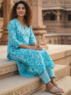 Women Floral Printed Regular Kurta with Trousers & With Dupatta 6