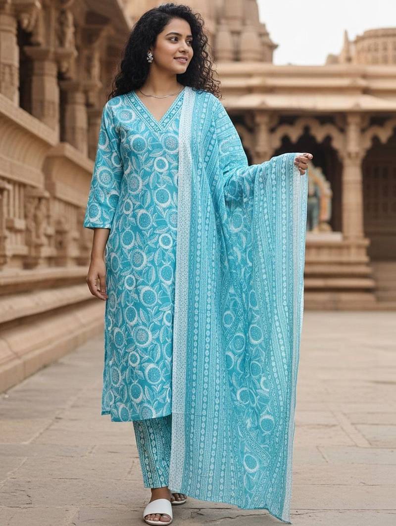 Women Floral Printed Regular Kurta with Trousers & With Dupatta