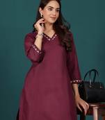 Women Embroidered Regular Thread Work Kurta with Trousers