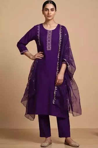 Women Ethnic Motifs Embroidered Regular Thread Work Kurta with Trousers & With Dupatta