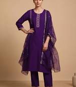 Women Ethnic Motifs Embroidered Regular Thread Work Kurta with Trousers & With Dupatta