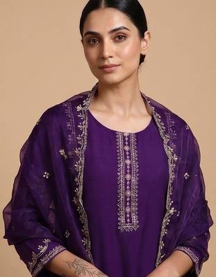 Women Ethnic Motifs Embroidered Regular Thread Work Kurta with Trousers & With Dupatta 3