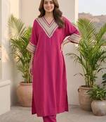 Women Yoke Design Regular Kurta with Trousers