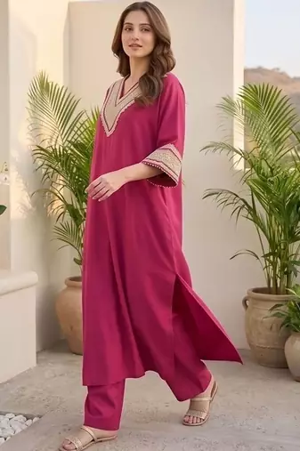 Women Yoke Design Regular Kurta with Trousers