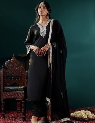 Women Ethnic Motifs Embroidered Regular Mirror Work Kurta with Trousers & With Dupatta 1