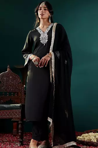 Women Ethnic Motifs Embroidered Regular Mirror Work Kurta with Trousers & With Dupatta