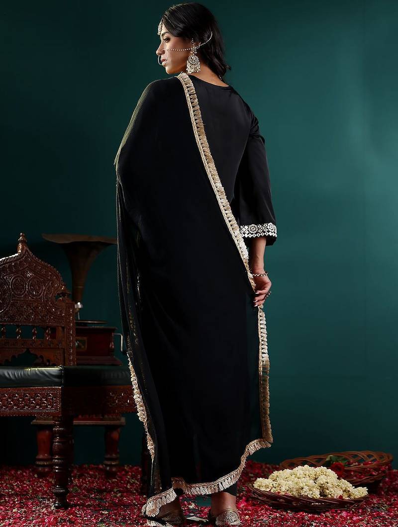 Women Ethnic Motifs Embroidered Regular Mirror Work Kurta with Trousers & With Dupatta