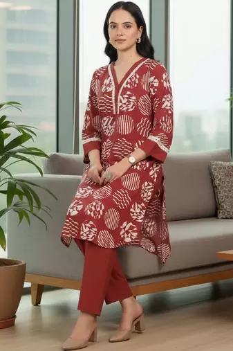 Women Printed Regular Kurta with Trousers