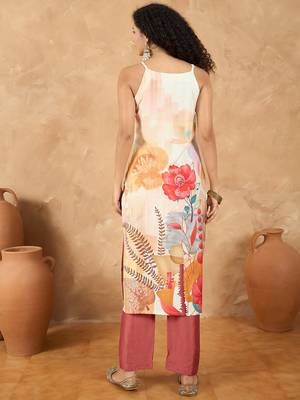 Women Spaghetti strap floral kurta with trousers 6