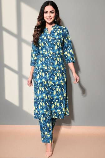 Women Floral Printed Regular Kurta with Trousers