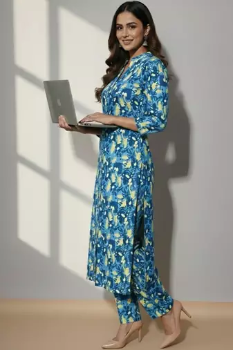 Women Floral Printed Regular Kurta with Trousers