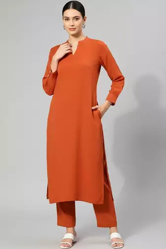 Women Regular Silk Crepe Kurta with Trousers