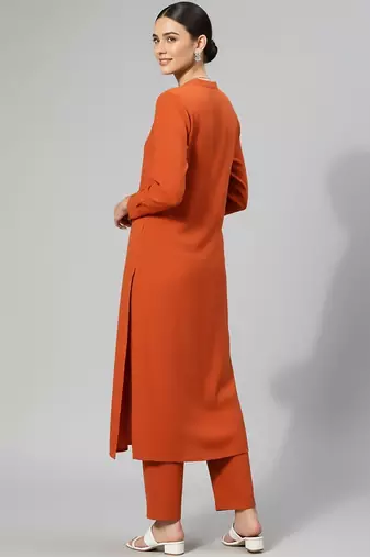 Women Regular Silk Crepe Kurta with Trousers