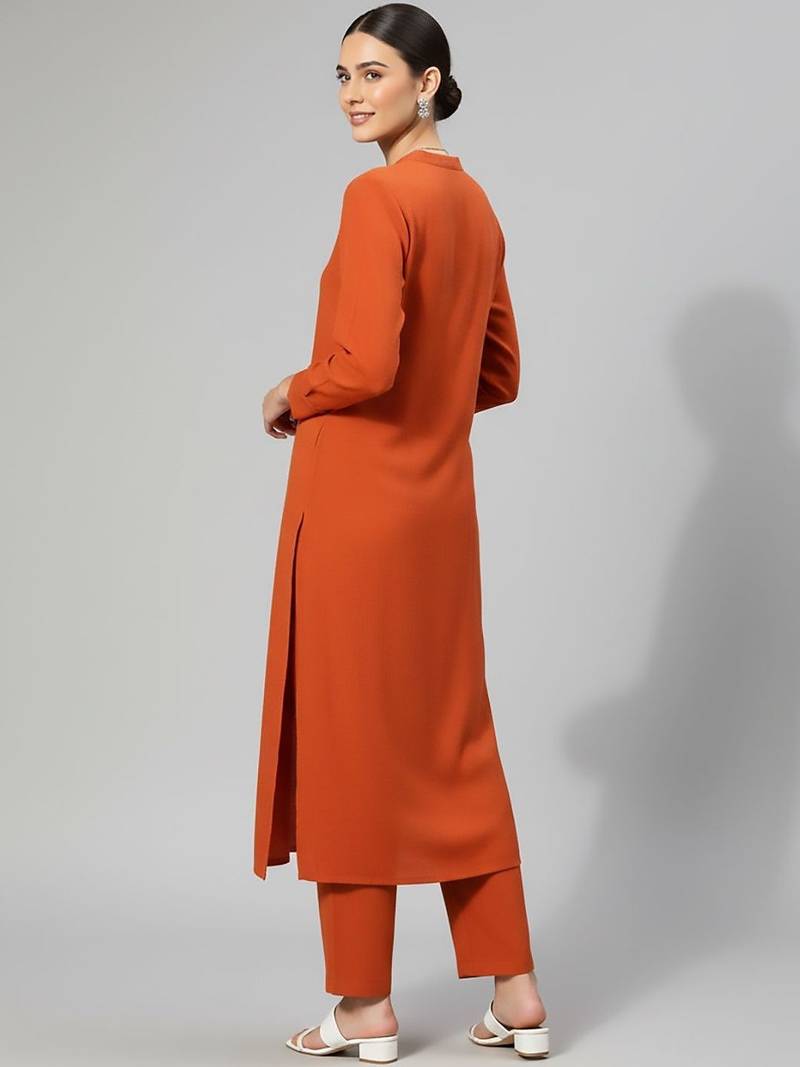 Women Regular Silk Crepe Kurta with Trousers
