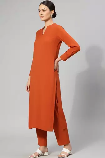 Women Regular Silk Crepe Kurta with Trousers