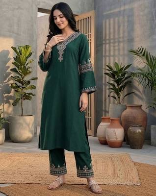 Ethnic Motifs Embroidered Regular Kurta with Trousers & With Dupatta 1