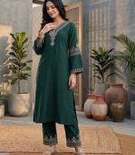 Ethnic Motifs Embroidered Regular Kurta with Trousers & With Dupatta