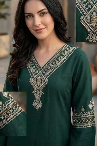 Ethnic Motifs Embroidered Regular Kurta with Trousers & With Dupatta