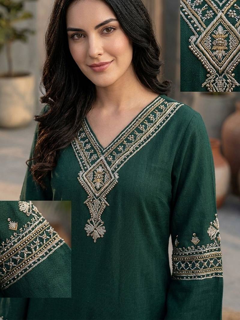 Ethnic Motifs Embroidered Regular Kurta with Trousers & With Dupatta