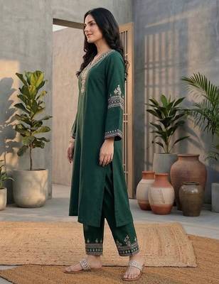 Ethnic Motifs Embroidered Regular Kurta with Trousers & With Dupatta 3