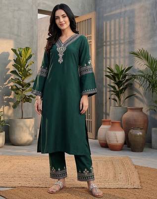 Ethnic Motifs Embroidered Regular Kurta with Trousers & With Dupatta 6
