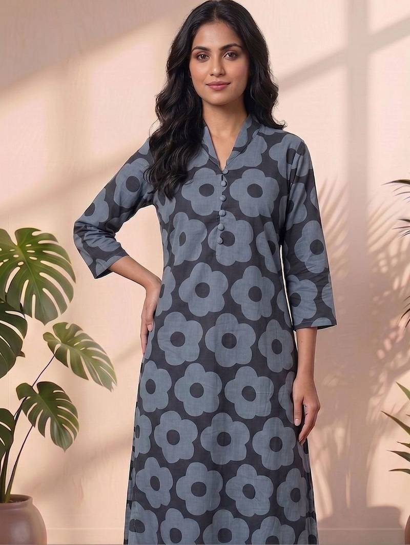 Women Floral Printed Regular cotton Kurta with Trousers