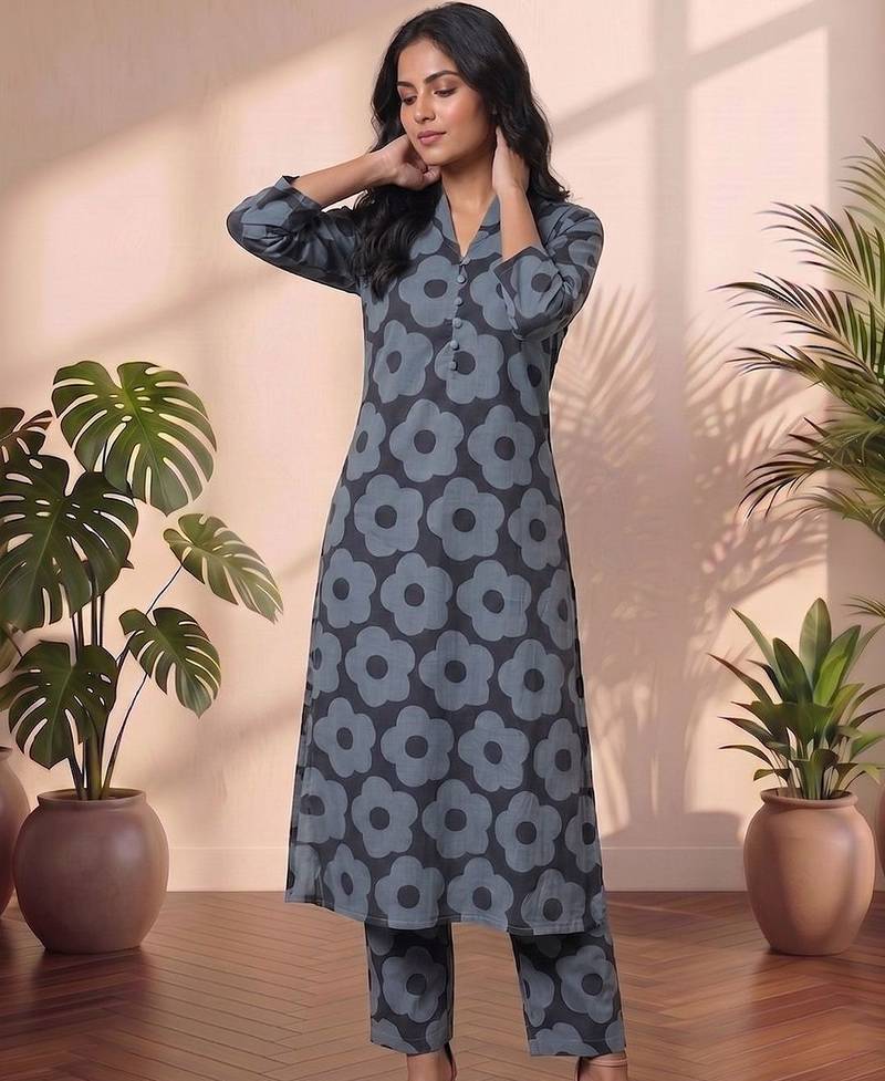 Women Floral Printed Regular cotton Kurta with Trousers