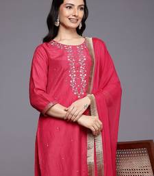 Floral Embroidered Thread Work Kurta With Trousers & Dupatta
