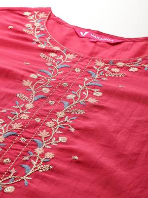 Floral Embroidered Thread Work Kurta With Trousers & Dupatta 3