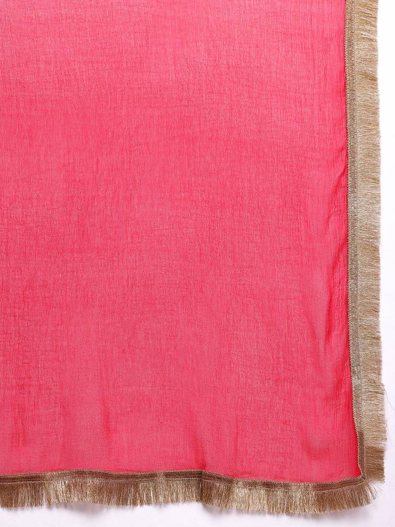Floral Embroidered Thread Work Kurta With Trousers & Dupatta