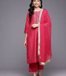 Floral Embroidered Thread Work Kurta With Trousers & Dupatta