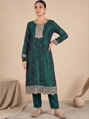 Women Ethnic Motifs Embroidered Regular Thread Work Kurta with Trousers & With Dupatta 5