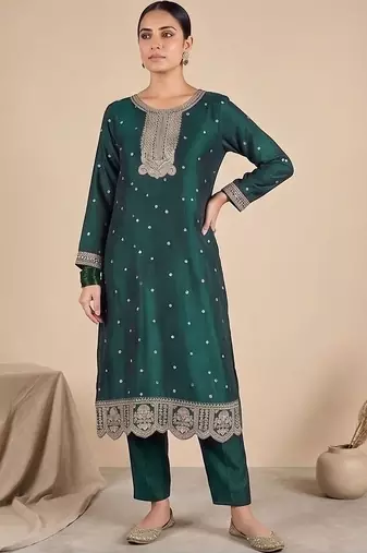 Women Ethnic Motifs Embroidered Regular Thread Work Kurta with Trousers & With Dupatta