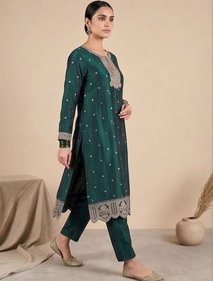 Women Ethnic Motifs Embroidered Regular Thread Work Kurta with Trousers & With Dupatta 6