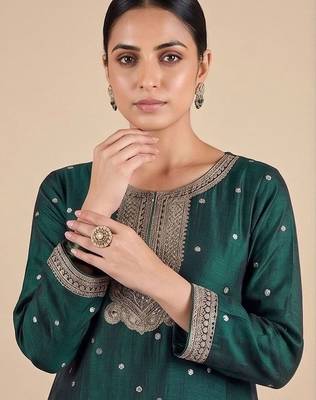Women Ethnic Motifs Embroidered Regular Thread Work Kurta with Trousers & With Dupatta 7