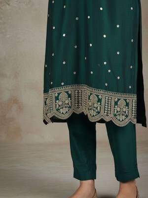 Women Ethnic Motifs Embroidered Regular Thread Work Kurta with Trousers & With Dupatta 4