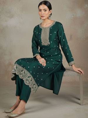 Women Ethnic Motifs Embroidered Regular Thread Work Kurta with Trousers & With Dupatta 5