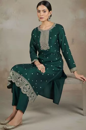 Women Ethnic Motifs Embroidered Regular Thread Work Kurta with Trousers & With Dupatta