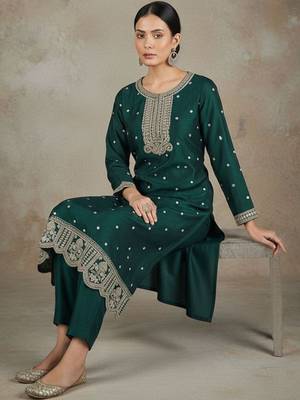 Women Ethnic Motifs Embroidered Regular Thread Work Kurta with Trousers & With Dupatta 6