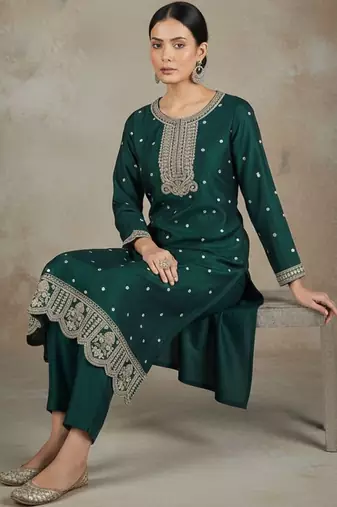 Women Ethnic Motifs Embroidered Regular Thread Work Kurta with Trousers & With Dupatta