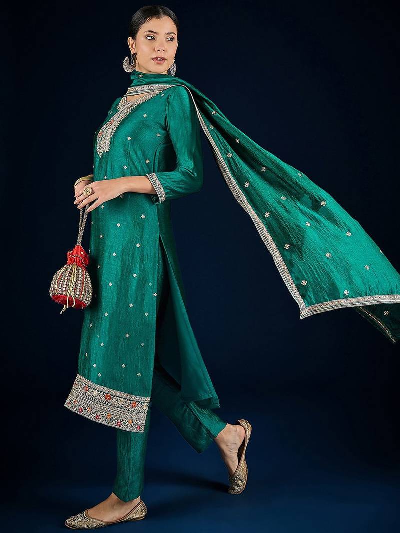 Women Ethnic Motifs Embroidered Kurta with Trousers & Dupatta