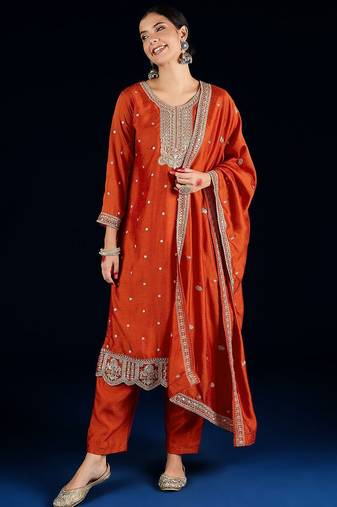 Women Ethnic Motifs Embroidered Kurta with Trousers & Dupatta