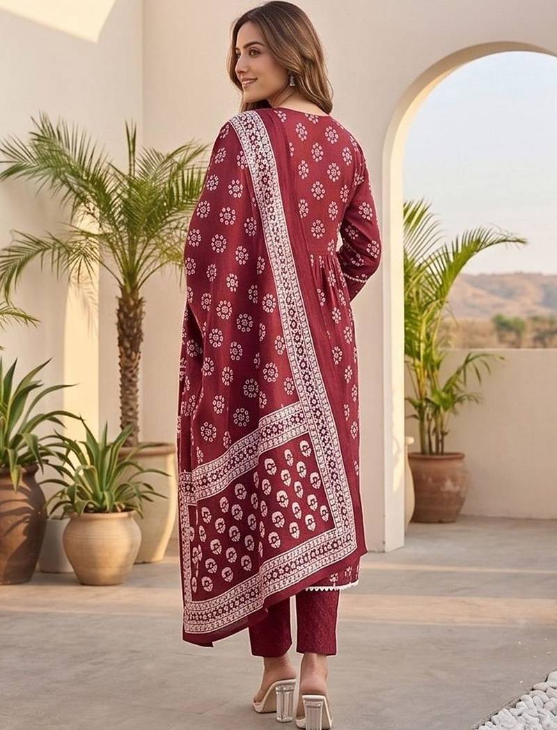 Women Ethnic Motifs Printed Pleated Kurta with Trousers & With Dupatta