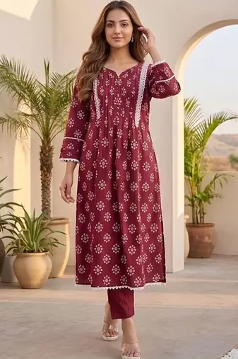 Women Ethnic Motifs Printed Pleated Kurta with Trousers & With Dupatta