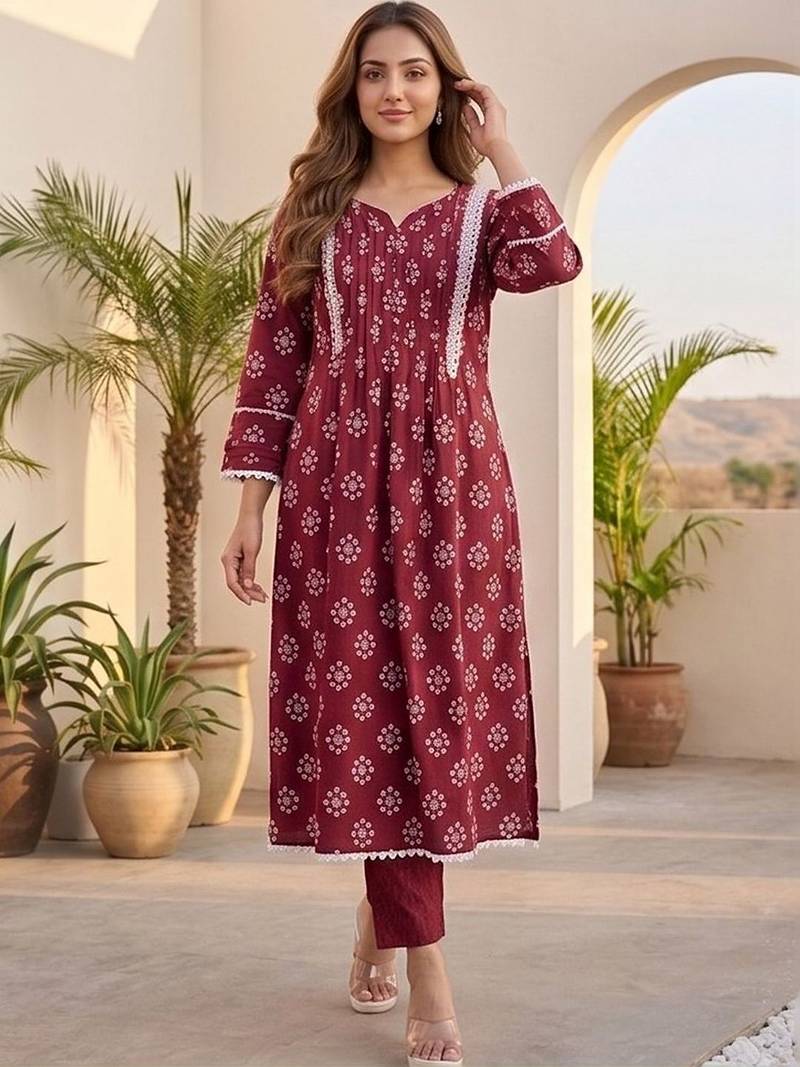 Women Ethnic Motifs Printed Pleated Kurta with Trousers & With Dupatta