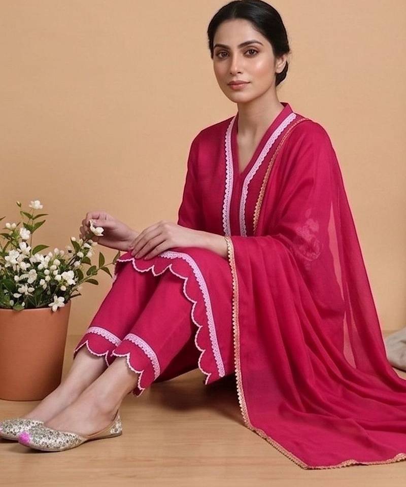 Women Floral Embroidered Regular Thread Work Kurta with Trousers & With Dupatta