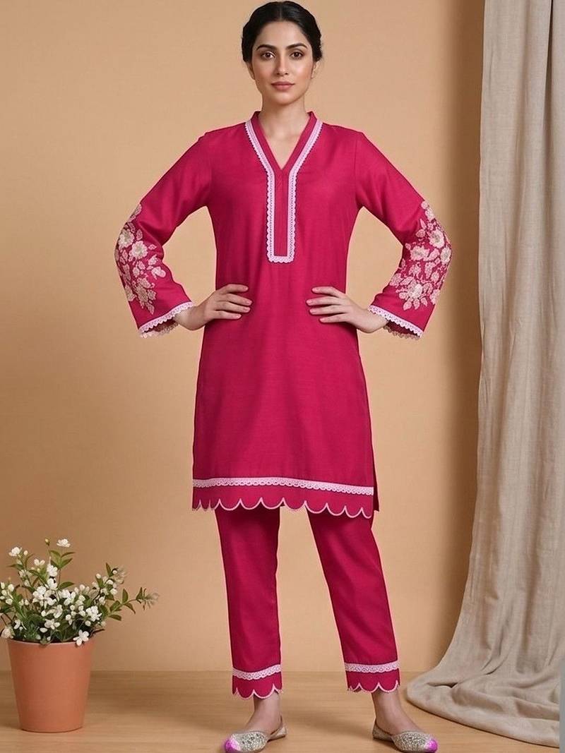Women Floral Embroidered Regular Thread Work Kurta with Trousers & With Dupatta