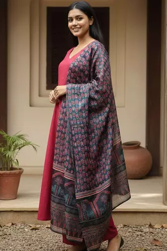 Women Ethnic Motifs Regular Kurta with Trousers & With Dupatta