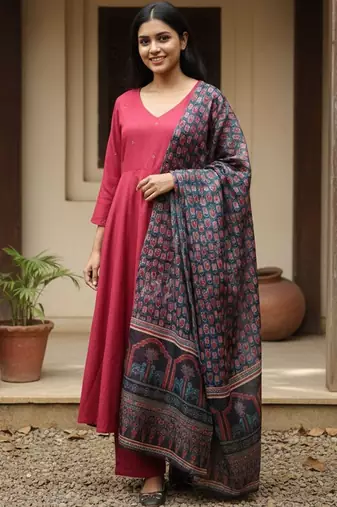 Women Ethnic Motifs Regular Kurta with Trousers & With Dupatta