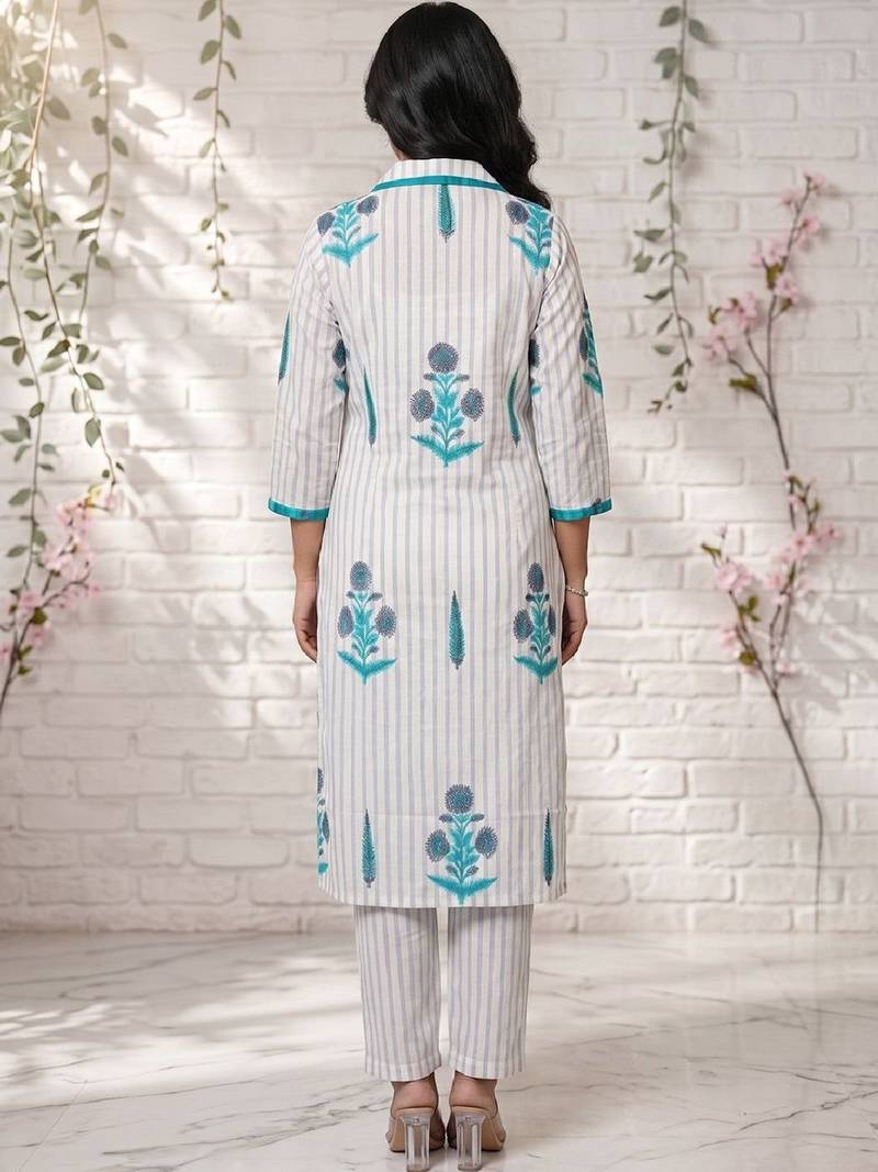 Women Striped Regular Kurta with Trousers